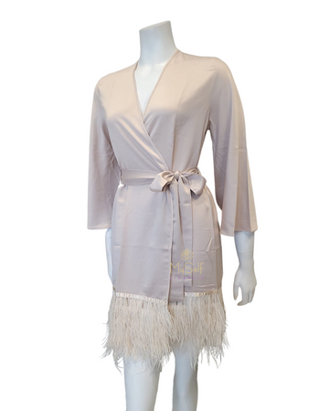 Rya Collection 394 Champagne Feathers Satin Kimono Wrap myselflingerie.com